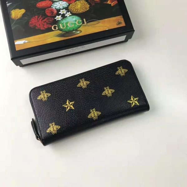 Gucci GG Unisex Bee Star Leather Zip Around Wallet in Black Metal-Free Tanned Leather (2)