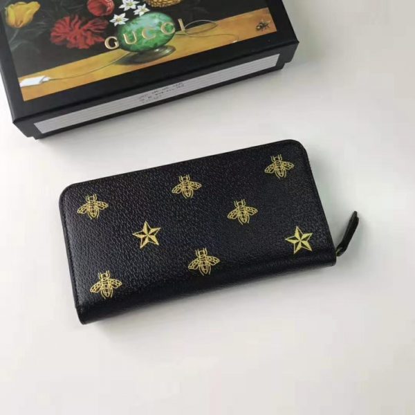 Gucci GG Unisex Bee Star Leather Zip Around Wallet in Black Metal-Free Tanned Leather (3)