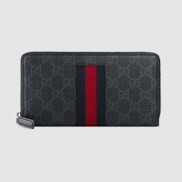 Gucci GG Unisex GG Supreme Web Zip Around Wallet in BlackGrey GG Supreme Canvas (1)