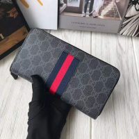 Gucci GG Unisex GG Supreme Web Zip Around Wallet in BlackGrey GG Supreme Canvas (1)