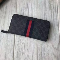 Gucci GG Unisex GG Supreme Web Zip Around Wallet in BlackGrey GG Supreme Canvas (1)