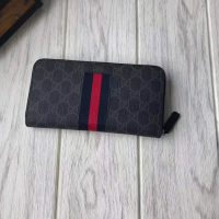 Gucci GG Unisex GG Supreme Web Zip Around Wallet in BlackGrey GG Supreme Canvas (1)