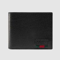 Gucci GG Unisex Leather Bi-Fold Wallet with Web in Black Metal-Free Tanned Leather