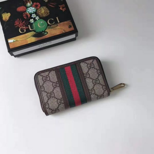 Gucci GG Unisex Ophidia GG Zip Around Card Case in BeigeEbony GG Supreme Canvas (5)
