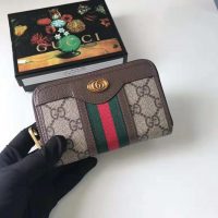 Gucci GG Unisex Ophidia GG Zip Around Card Case in BeigeEbony GG Supreme Canvas (1)