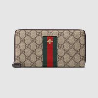 Gucci GG Unisex Web GG Supreme Zip Around Wallet in BeigeEbony GG Supreme Canvas (1)