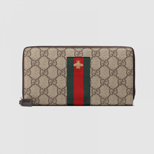 Gucci GG Unisex Web GG Supreme Zip Around Wallet in BeigeEbony GG Supreme Canvas (1)