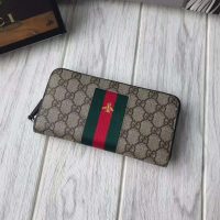 Gucci GG Unisex Web GG Supreme Zip Around Wallet in BeigeEbony GG Supreme Canvas (1)