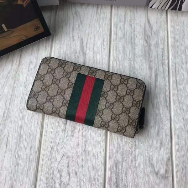 Gucci GG Unisex Web GG Supreme Zip Around Wallet in BeigeEbony GG Supreme Canvas (3)