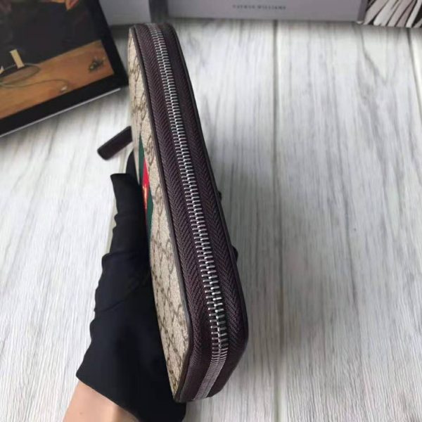 Gucci GG Unisex Web GG Supreme Zip Around Wallet in BeigeEbony GG Supreme Canvas (5)