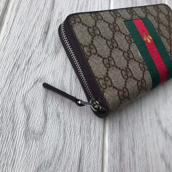 Gucci GG Unisex Web GG Supreme Zip Around Wallet in BeigeEbony GG Supreme Canvas (6)