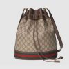 Gucci GG Women Ophidia GG Bucket Bag in Beige and Ebony GG Supreme Canvas