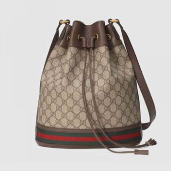 Gucci GG Women Ophidia GG Bucket Bag in Beige and Ebony GG Supreme Canvas (6)