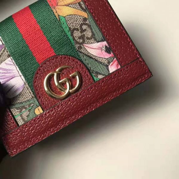 Gucci GG Women Ophidia GG Flora Card Case Wallet in GG Supreme Canvas-Red (1)