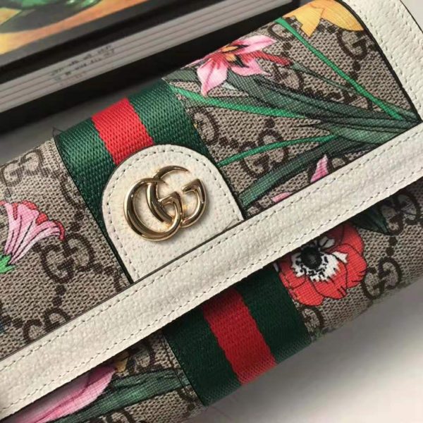 Gucci GG Women Ophidia GG Flora Continental Wallet in BeigeEbony GG Supreme Canvas (2)
