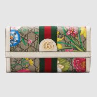 Gucci GG Women Ophidia GG Flora Continental Wallet in BeigeEbony GG Supreme Canvas (8)