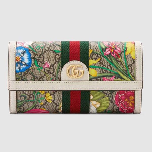 Gucci GG Women Ophidia GG Flora Continental Wallet in BeigeEbony GG Supreme Canvas (8)