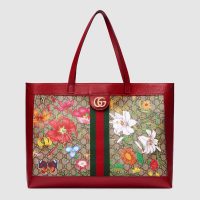 Gucci GG Women Ophidia GG Flora Medium Tote in BeigeEbony GG Supreme Canvas