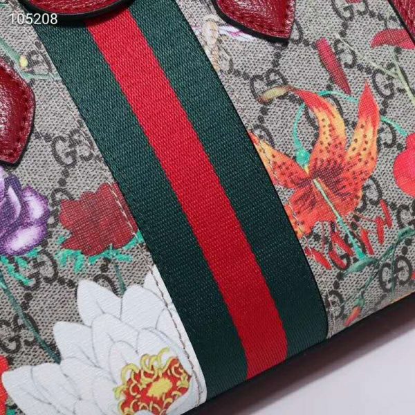 Gucci GG Women Ophidia GG Flora Small Tote Bag in BeigeEbony GG Supreme Canvas (7)