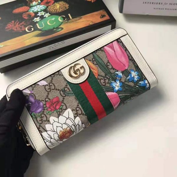 Gucci GG Women Ophidia GG Flora Zip Around Wallet in BeigeEbony GG Supreme Canvas (9)