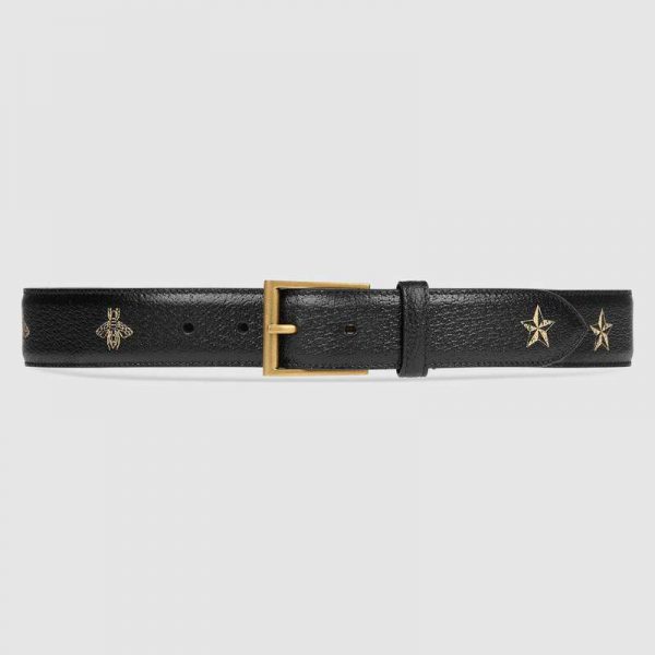 Gucci Unisex Belt with Bees and Stars Bet in Black Metal-Free Tanned Leather (1)