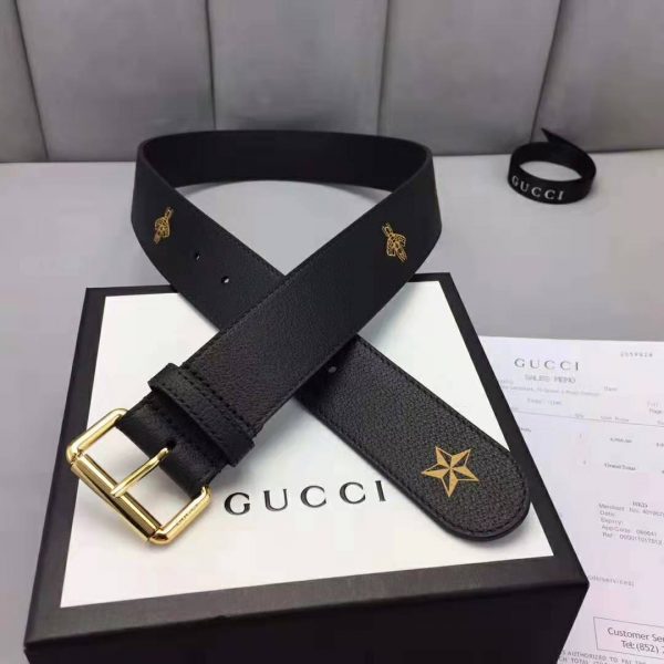 Gucci Unisex Belt with Bees and Stars Bet in Black Metal-Free Tanned Leather (4)
