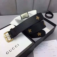 Gucci Unisex Belt with Bees and Stars Bet in Black Metal-Free Tanned Leather (1)