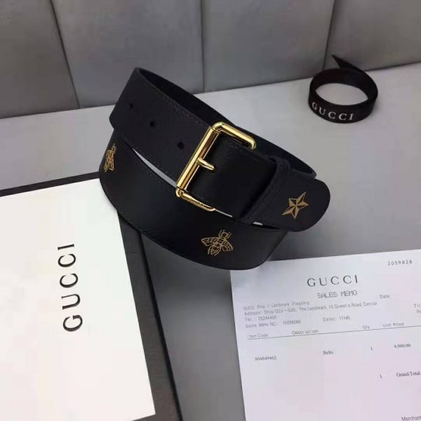 Gucci Unisex Belt with Bees and Stars Bet in Black Metal-Free Tanned Leather (8)