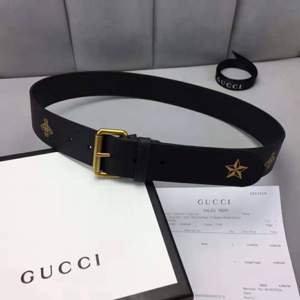 Gucci Unisex Belt with Bees and Stars Bet in Black Metal-Free Tanned Leather (9)