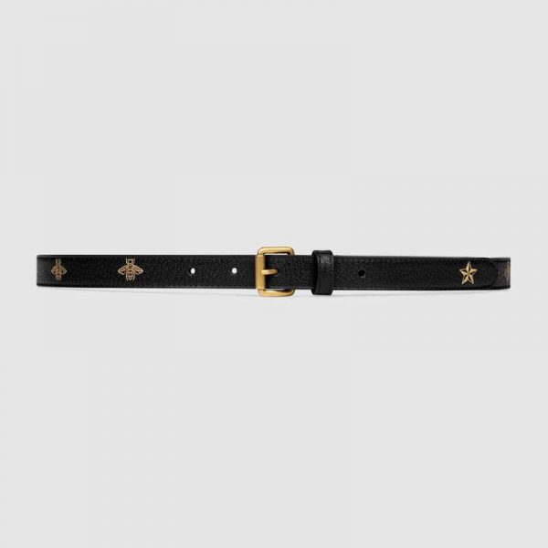 Gucci Unisex Belt with Bees and Stars Print in Leather-Black (1)
