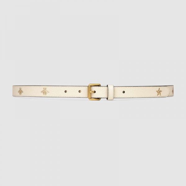 Gucci Unisex Belt with Bees and Stars Print in Leather-White (1)
