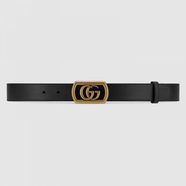 Gucci Unisex Belt with Framed Double G Buckle in Leather-Black (1)