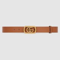 Gucci Unisex Belt with Framed Double G Buckle in Leather-Brown (1)