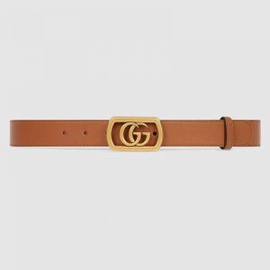 Gucci Unisex Belt with Framed Double G Buckle in Leather-Brown