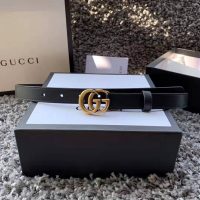 Gucci Unisex GG Marmont Leather Belt with Shiny Buckle-Black (1)