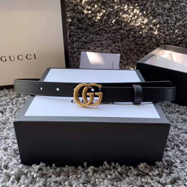 Gucci Unisex GG Marmont Leather Belt with Shiny Buckle-Black (3)
