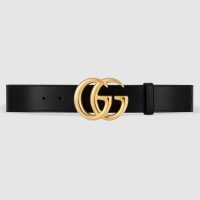 Gucci Unisex GG Marmont Leather Belt with Shiny Buckle in 3.8cm Width-Black