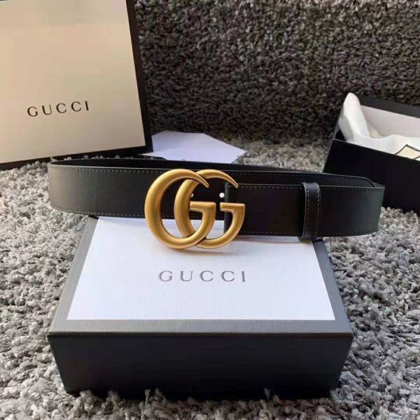 Gucci Unisex GG Marmont Leather Belt with Shiny Buckle in 3.8cm Width-Black (2)
