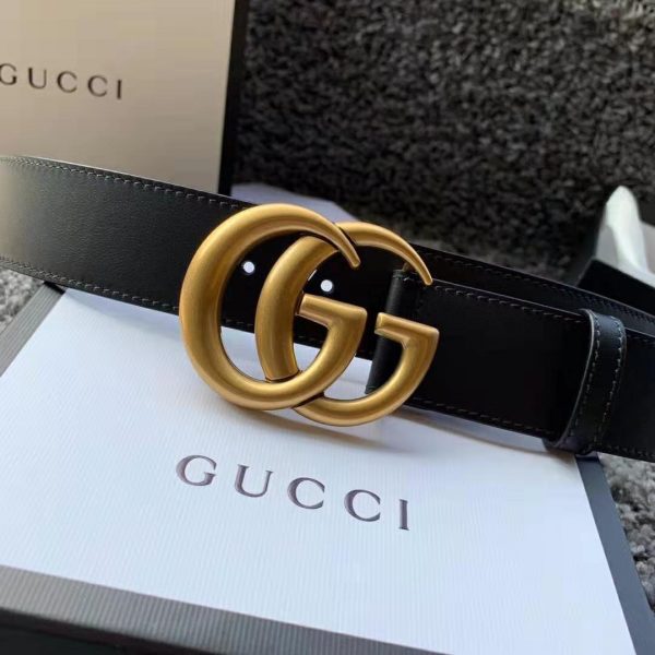 Gucci Unisex GG Marmont Leather Belt with Shiny Buckle in 3.8cm Width-Black (3)