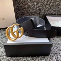 Gucci Unisex GG Marmont Leather Belt with Shiny Buckle in 3.8cm Width-Black (1)