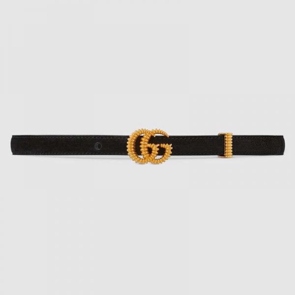 Gucci Unisex GG Suede Belt with Torchon Double G Buckle-Black (1)