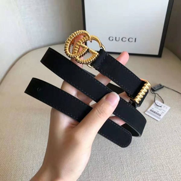 Gucci Unisex GG Suede Belt with Torchon Double G Buckle-Black (4)
