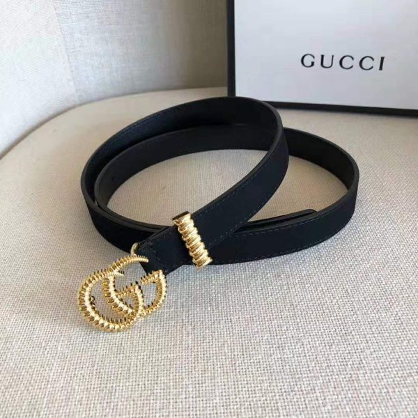 Gucci Unisex GG Suede Belt with Torchon Double G Buckle-Black (6)
