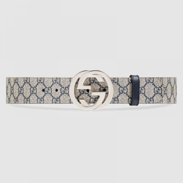 Gucci Unisex GG Supreme Belt with G Buckle in BeigeBlue GG Supreme Canvas (1)