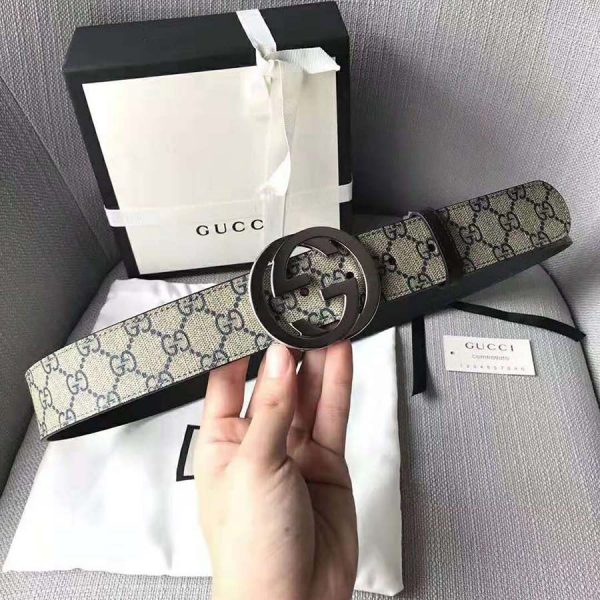 Gucci Unisex GG Supreme Belt with G Buckle in BeigeBlue GG Supreme Canvas (2)