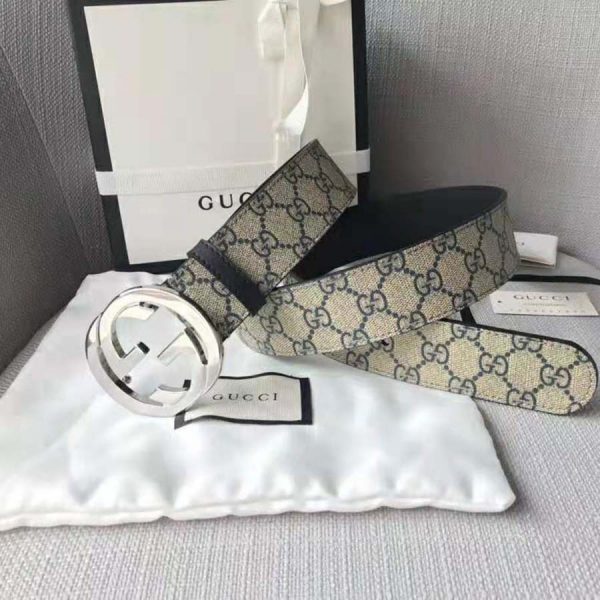 Gucci Unisex GG Supreme Belt with G Buckle in BeigeBlue GG Supreme Canvas (3)