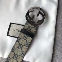 Gucci Unisex GG Supreme Belt with G Buckle in BeigeBlue GG Supreme Canvas (1)