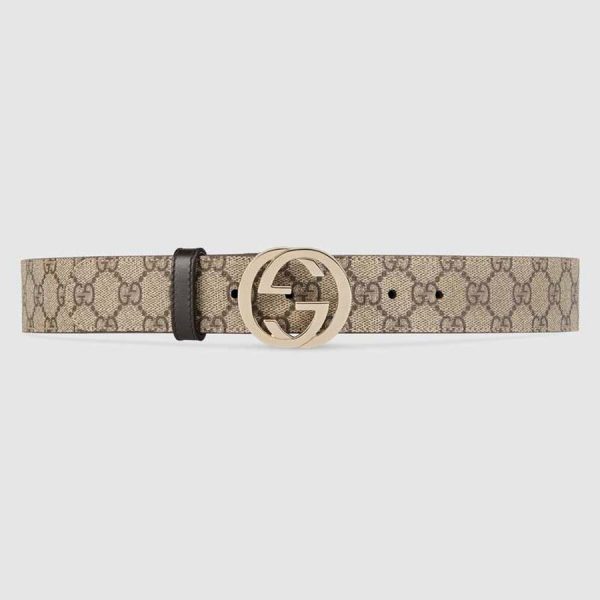 Gucci Unisex GG Supreme Belt with G Buckle in BeigeEbony GG Supreme Canvas (1)