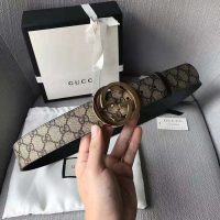 Gucci Unisex GG Supreme Belt with G Buckle in BeigeEbony GG Supreme Canvas (1)