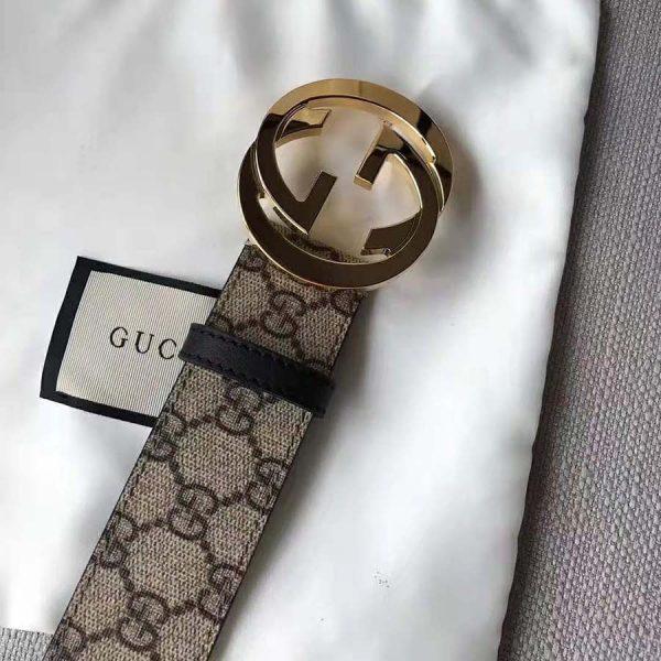 Gucci Unisex GG Supreme Belt with G Buckle in BeigeEbony GG Supreme Canvas (8)